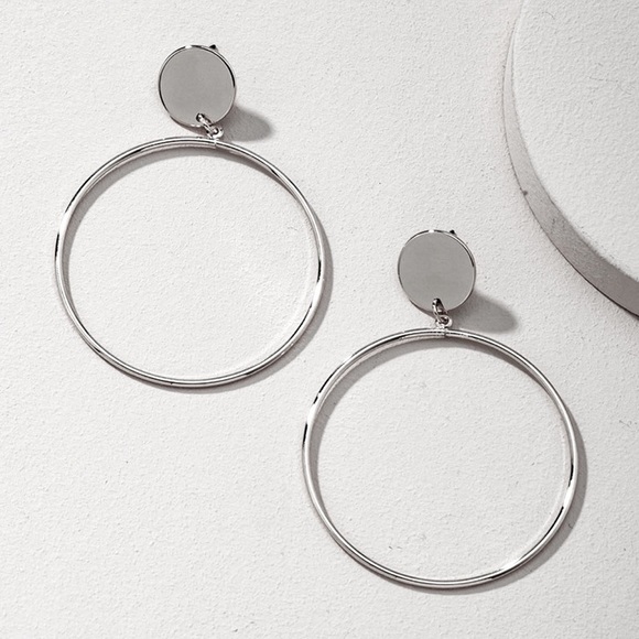 Any 2/$20! Silver Drop Stud Hoop Circle Earrings - Picture 4 of 9